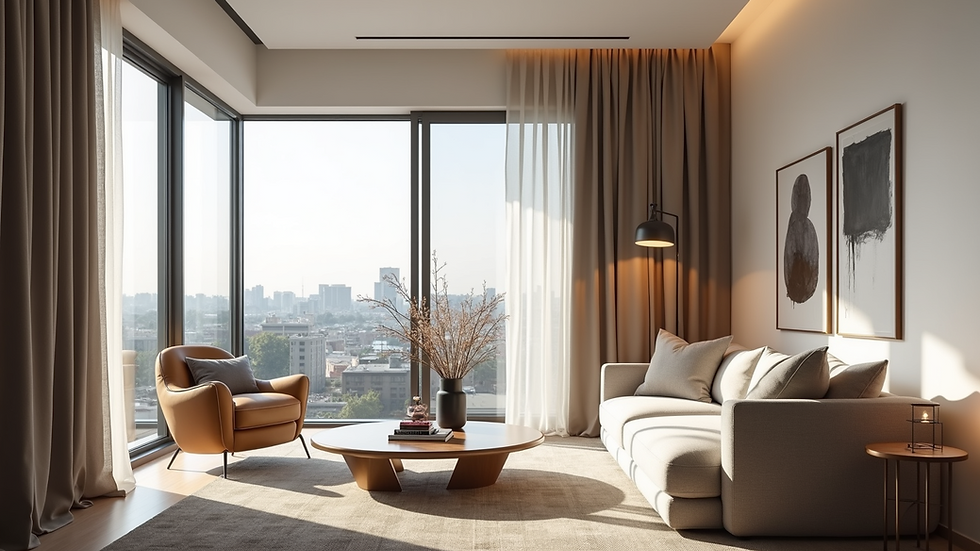 Vue en plongée d’un appartement rénové avec mobilier moderne