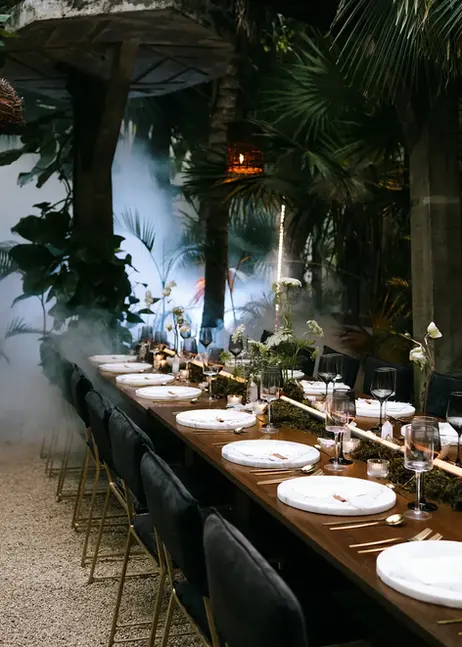 Long table wedding dinner at luxury destination wedding in Tulum