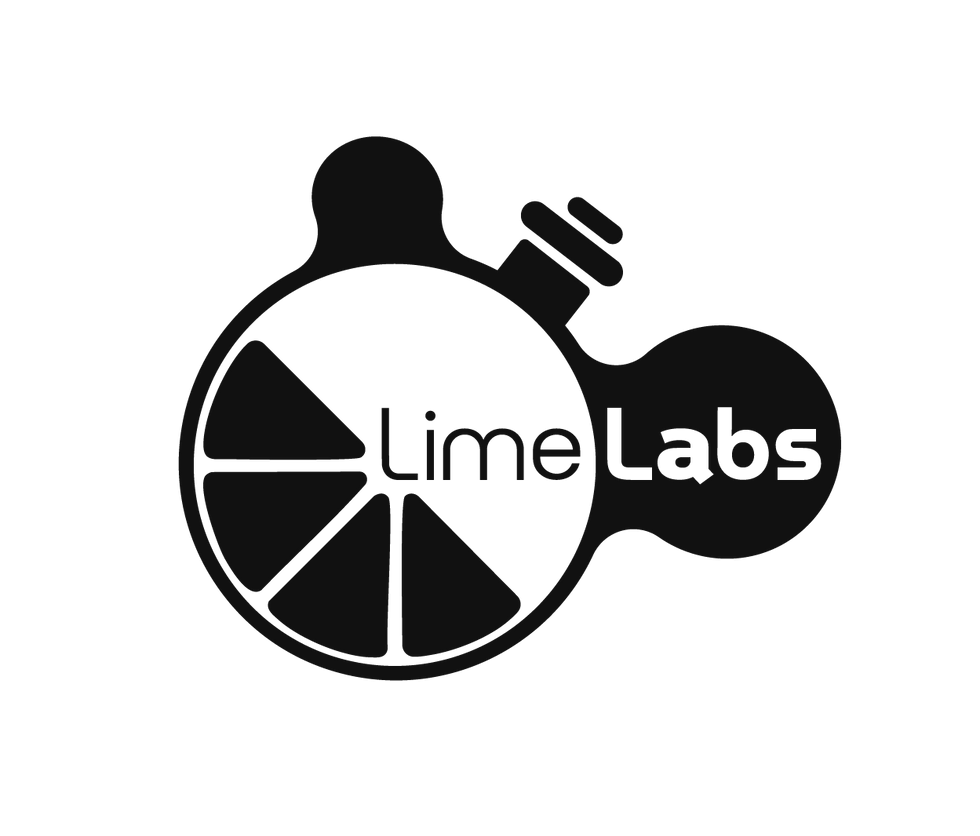 Lime Labs logo with flask and pie chart, monochrome black and white