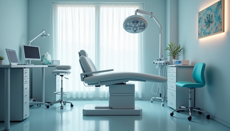 High angle view of a treatment room with medical equipment for regenerative therapies