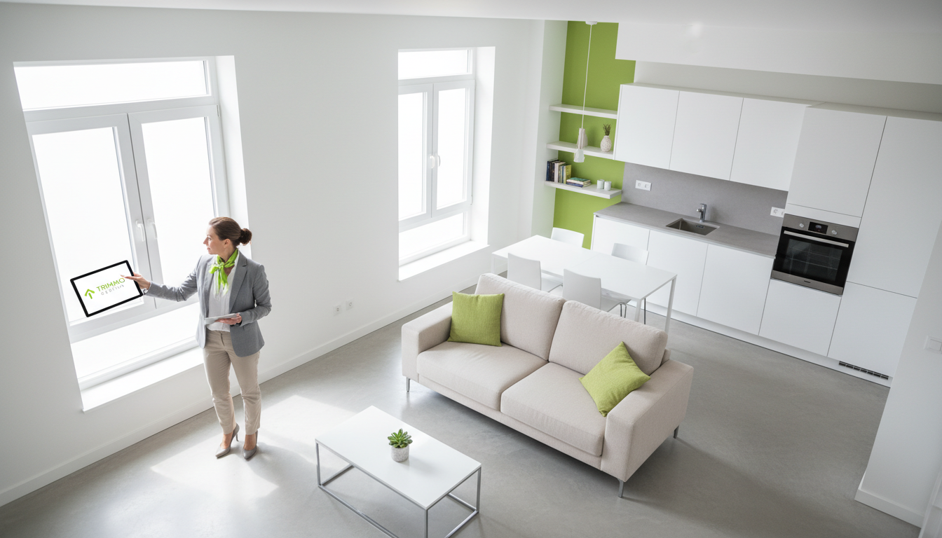 Vue en plongée d’un gestionnaire immobilier inspectant un appartement à Trois-Rivières
