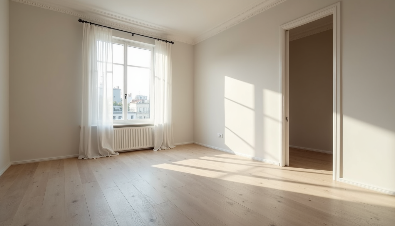 Vue en plongée d’un appartement moderne vide prêt à être emménagé