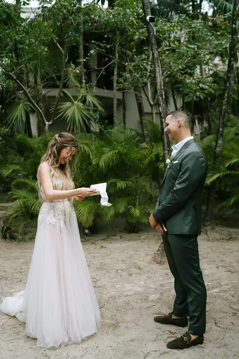 Jungle wedding ceremony at luxury destination wedding in Tulum Mexico