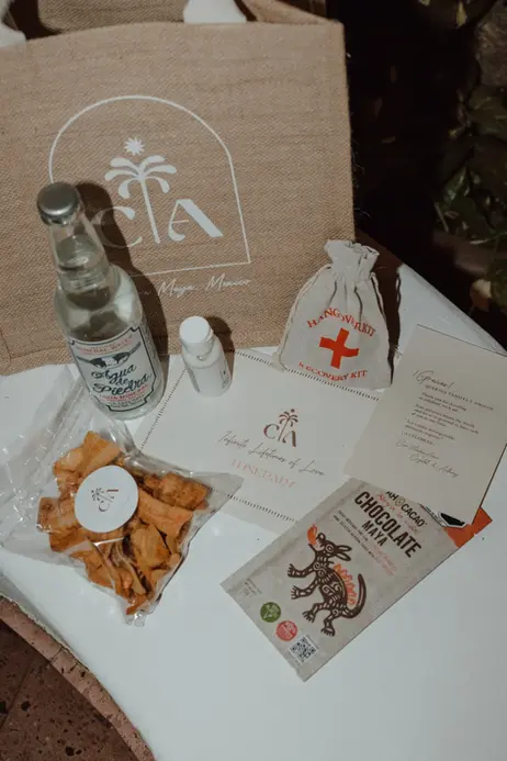 Wedding favor display at destination wedding Belmond Maroma