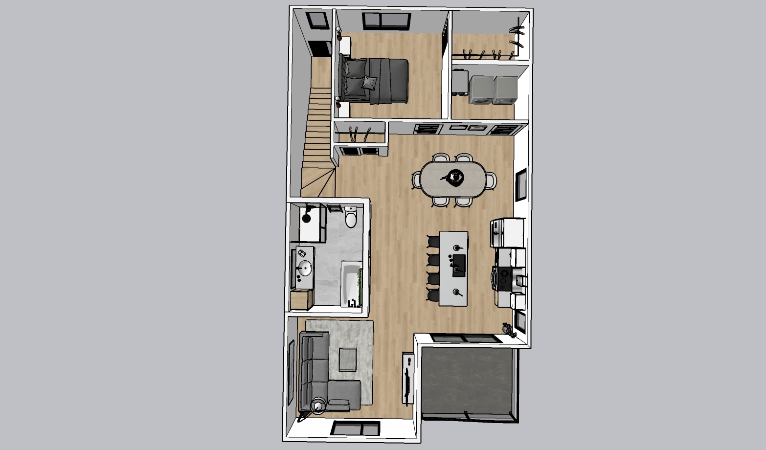 Plan 3D d’un appartement 4 ½ spacieux à louer à Terrasses St-Maurice, disponible en juillet 2025, sans meubles ni électroménagers.