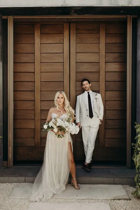 Bride and groom arrival at destination wedding Mexico