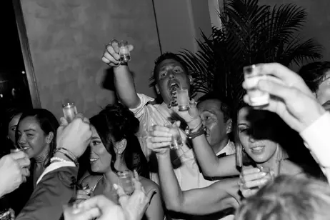 Champagne toast at destination wedding Belmond Maroma