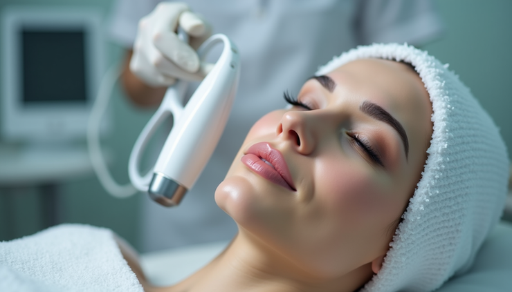 Close-up view of radiofrequency device used for skin firmness treatment