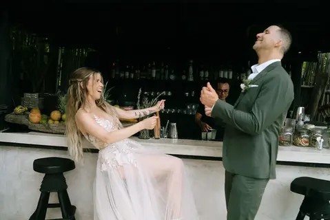 Wedding celebration moment at luxury destination wedding in Tulum