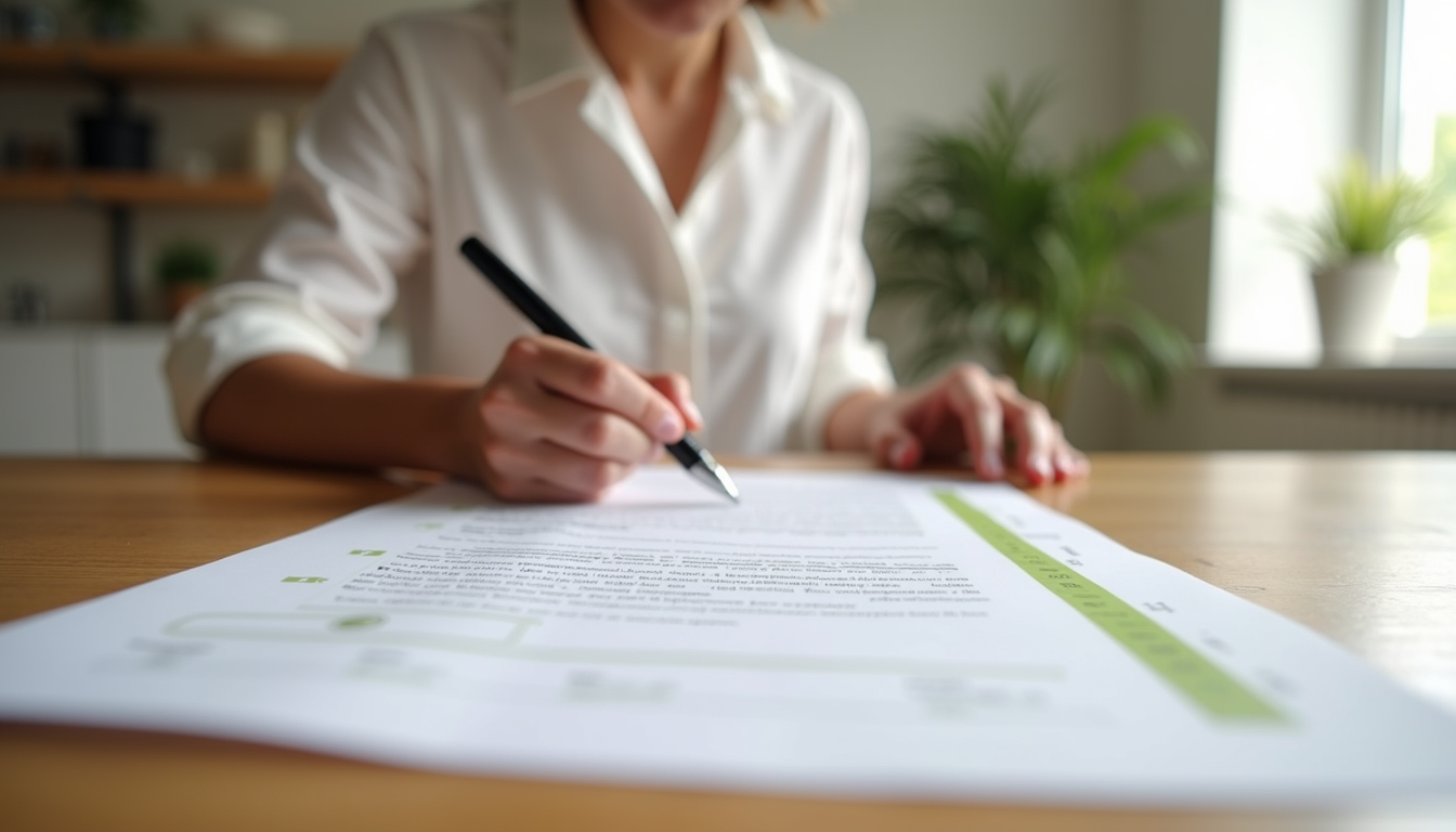 Vue en gros plan d’un contrat de location signé sur une table en bois