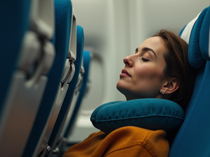 Traveler resting in a wellness-focused environment designed to support sleep and recovery during travel.