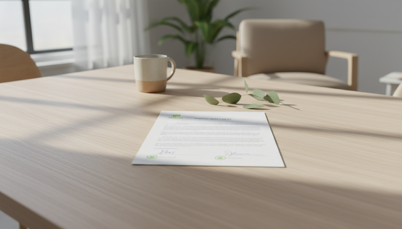Vue rapprochée d’un contrat de location signé sur une table en bois
