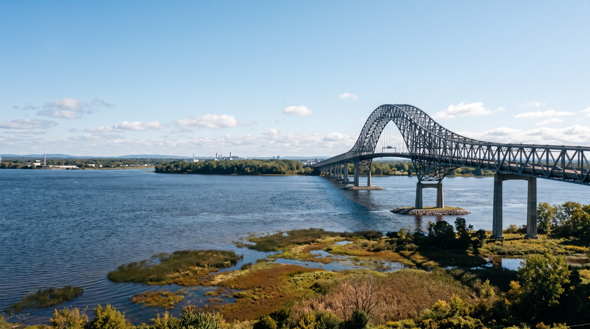 Vue du pont Laviolette sur le fleuve Saint-Laurent à Trois-Rivières.