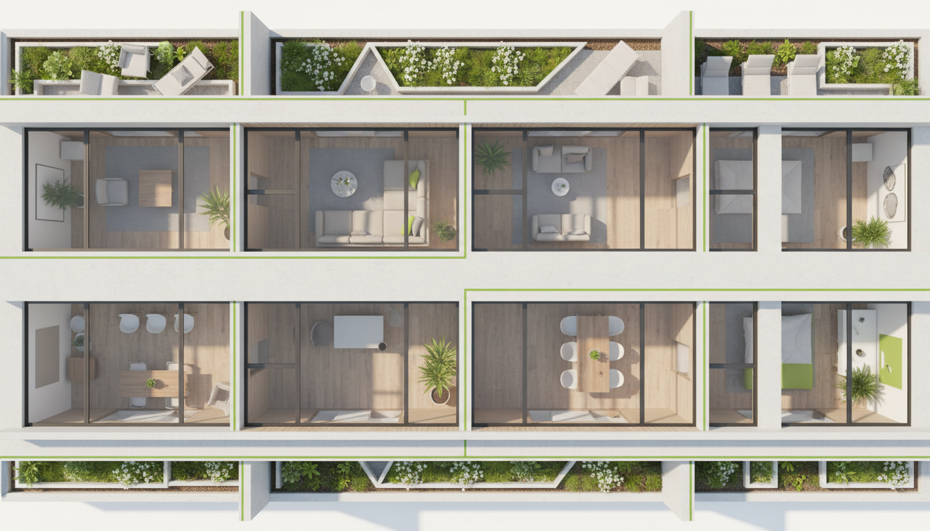 Vue en plongée d'un immeuble résidentiel bien entretenu