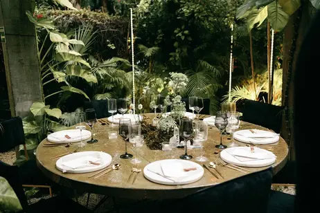 Round table wedding setup at luxury destination wedding in Tulum