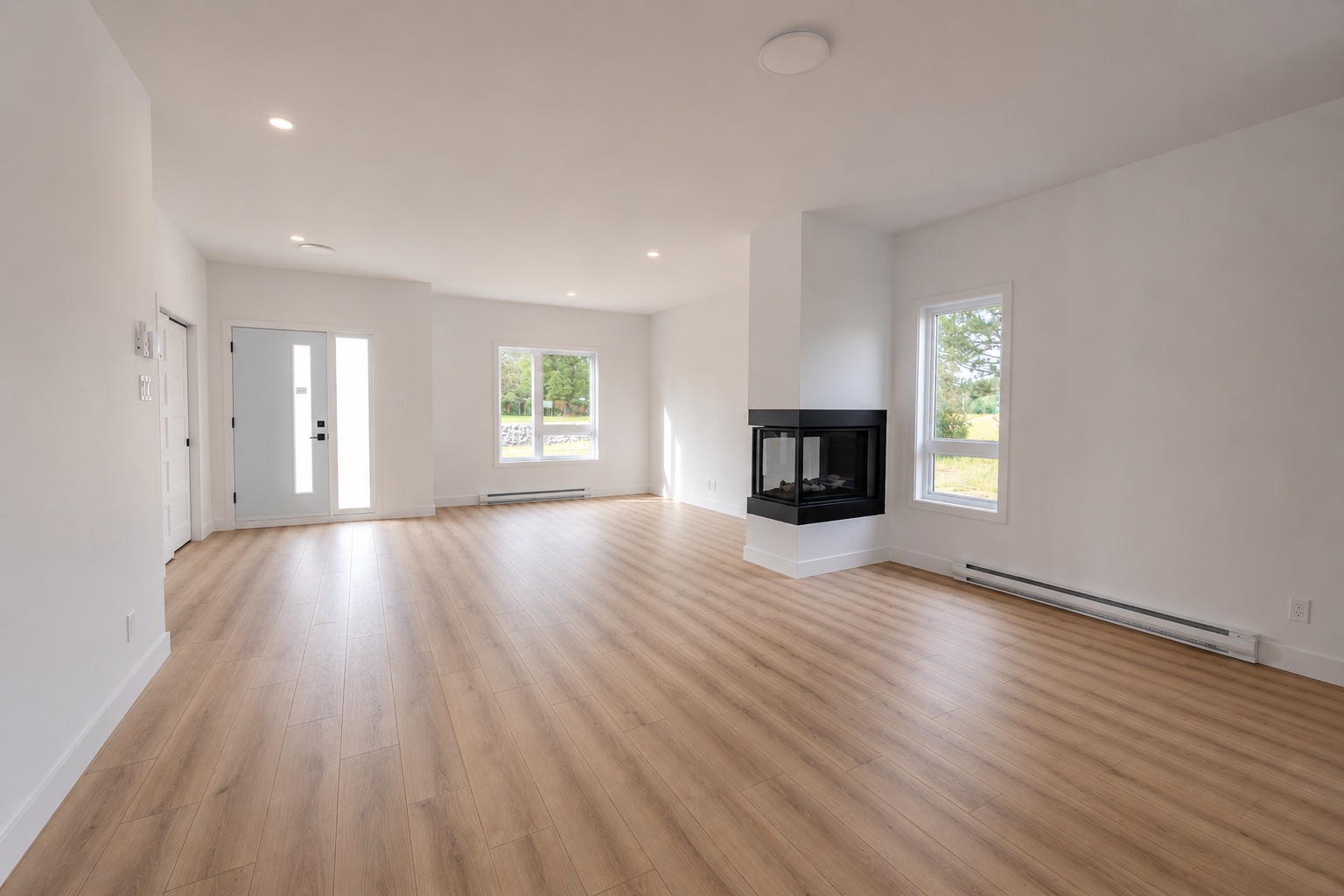 Aire de vie avec foyer dans une maison de ville 4 ½ à Saint-Boniface.
