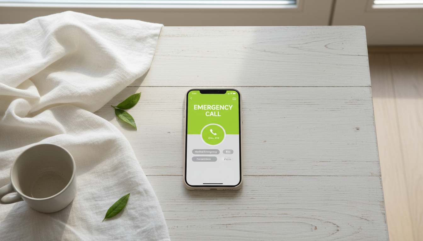 Vue en plongée d'un téléphone portable affichant un appel d'urgence