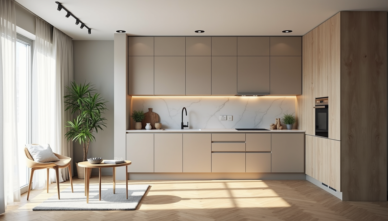 Plan rapproché d’un appartement rénové avec cuisine moderne