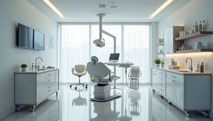Eye-level view of a modern medical aesthetics clinic treatment room in Playa del Carmen