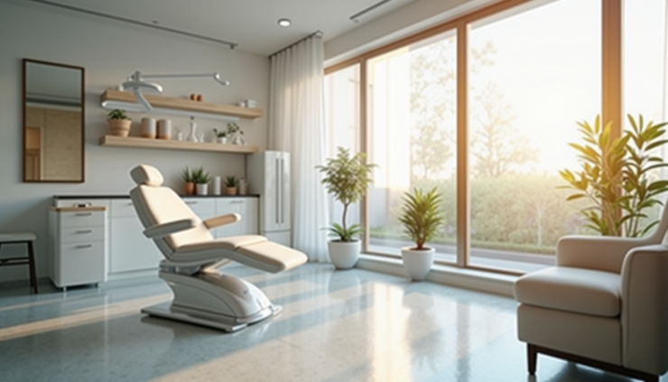 Eye-level view of a modern medical aesthetics clinic treatment room with advanced equipment