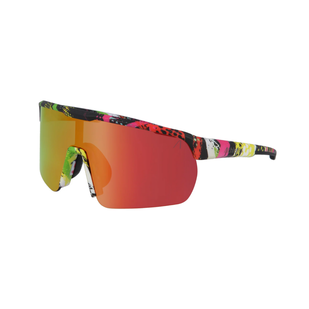 ACE Sportbrille in leuchtendem Comic Flash Design mit dreifach verstellbarem Nasensteg und Anti-Beschlag-Technologie.​