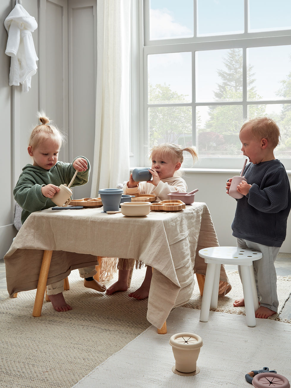 children dinner party with silicone kitchenware