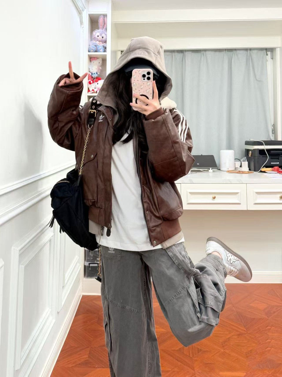 サムネイル： 日本未発売 adidas アディダス PU PAD JKT カジュアル ムートンレザージャケット KF3692