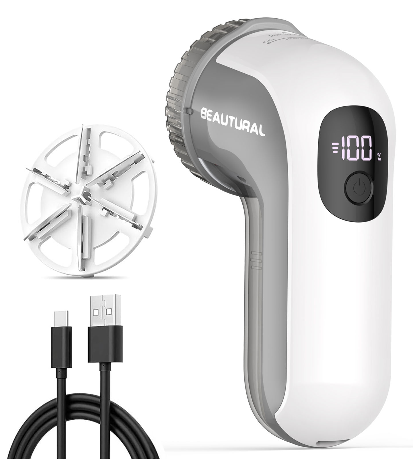 BEAUTURAL Rechargeable Lint Remover with 3-Speed & 6-Blade LED Display