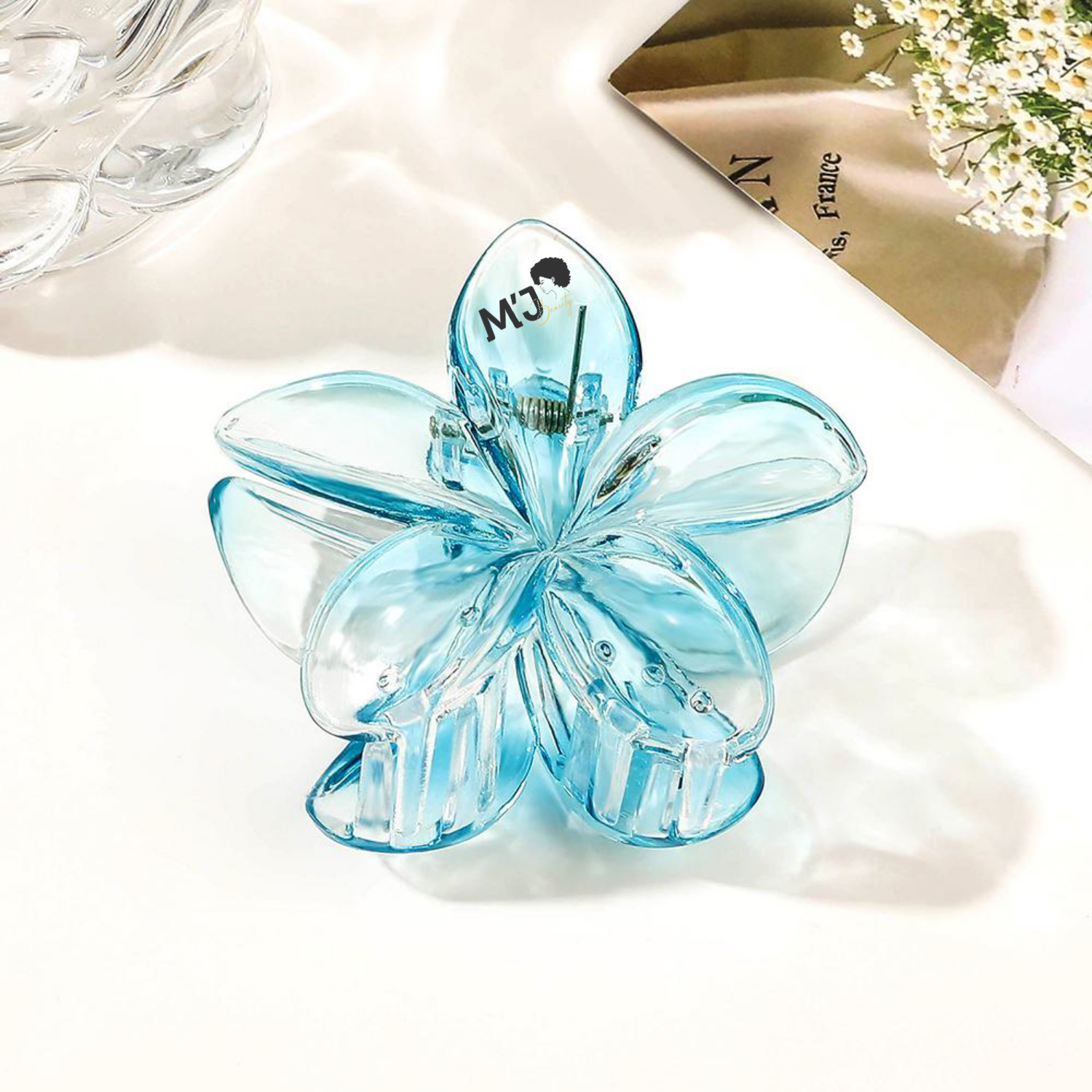 Pince à cheveux, forme en fleur Bleu Clair Transparent