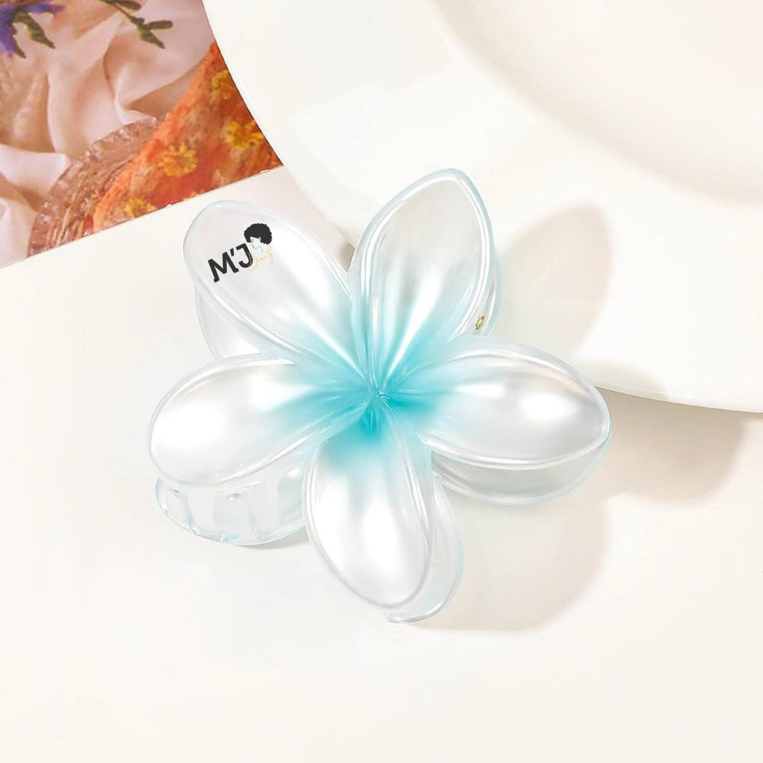 Pince à cheveux, forme en fleur Bleu Clair Transparent