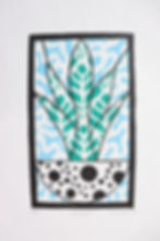 handmade three color snake plant lino print art deco style