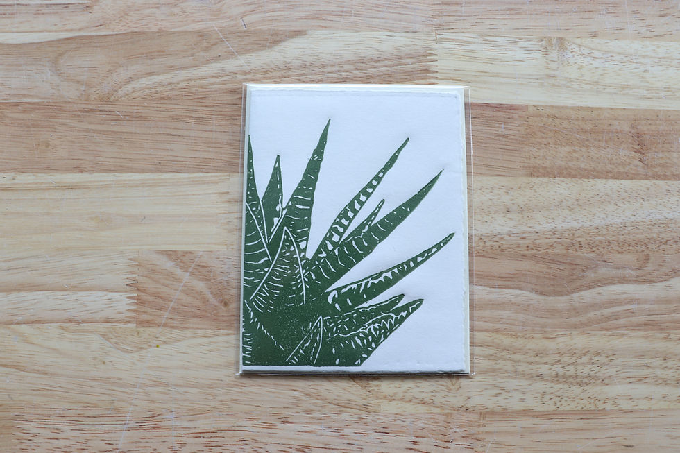 handmade linocut print greeting card featuring a succulent plant