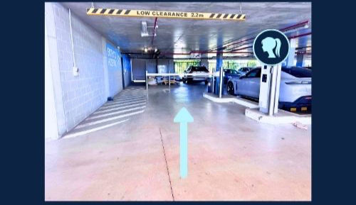 The George Center Parking Garage second boom gate ViaCrucis will let you through