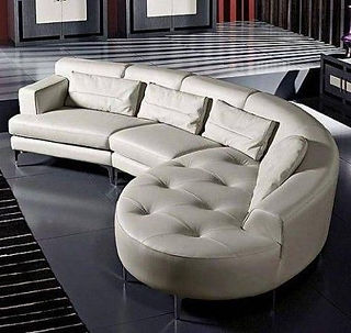 White Leather curved sectional sofa