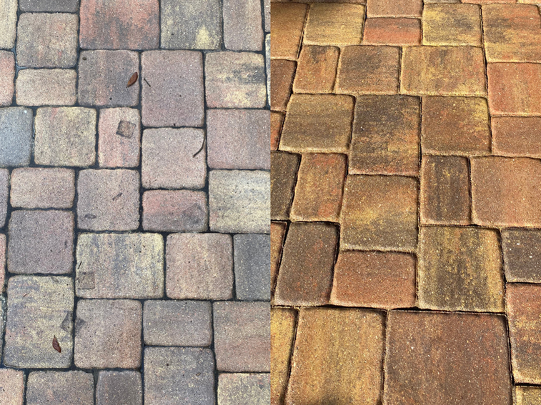 Before and after paver sealing a residential patio in Safety Harbor, FL