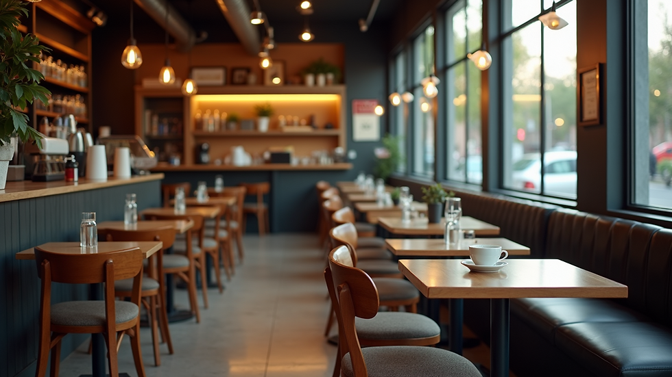 High angle view of a quiet coffee shop corner ideal for reflection