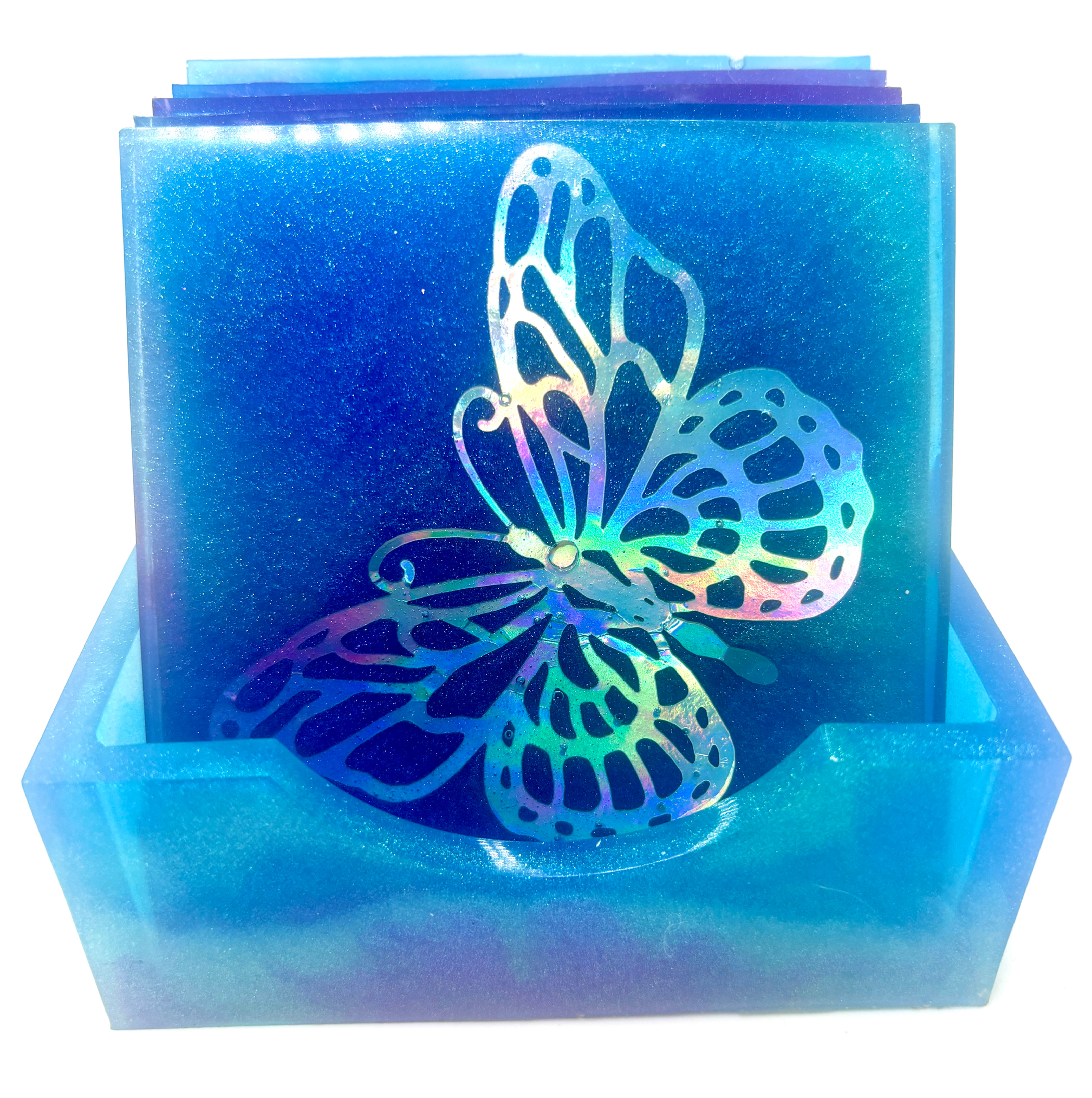 Square Butterfly Coasters w/ Holder