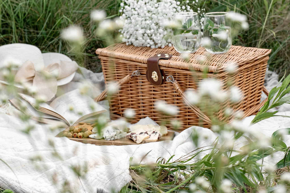 Picknickkorb aus dem CafĂ© Miss Morrowâs: Mit Muffin, Bagel, GetrĂ€nken & Karte â perfekt fĂŒr eine Auszeit im GrĂŒnen rund um Gostenhof.