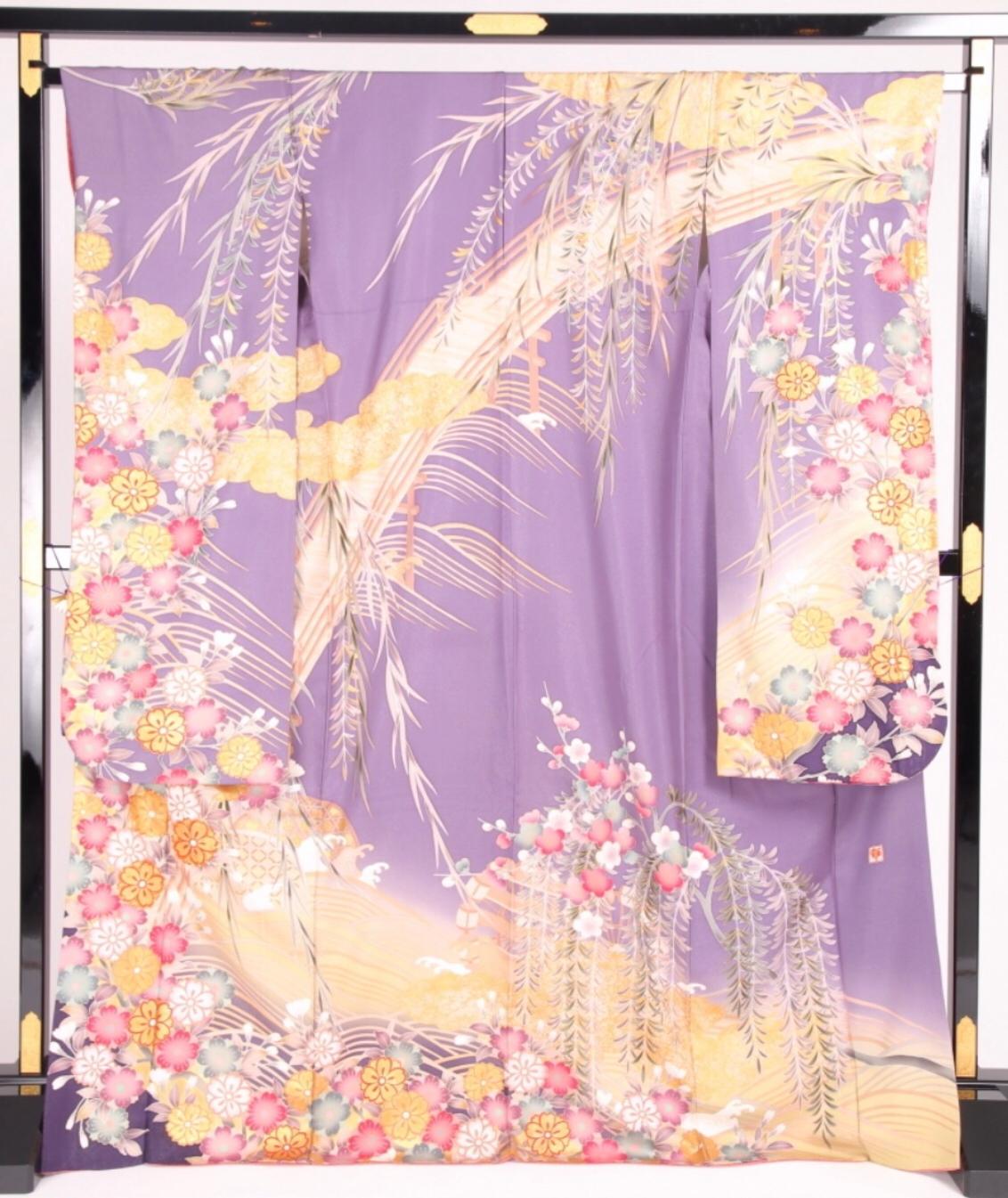 CLASS A 紫黃藤花櫻流水正絹振袖