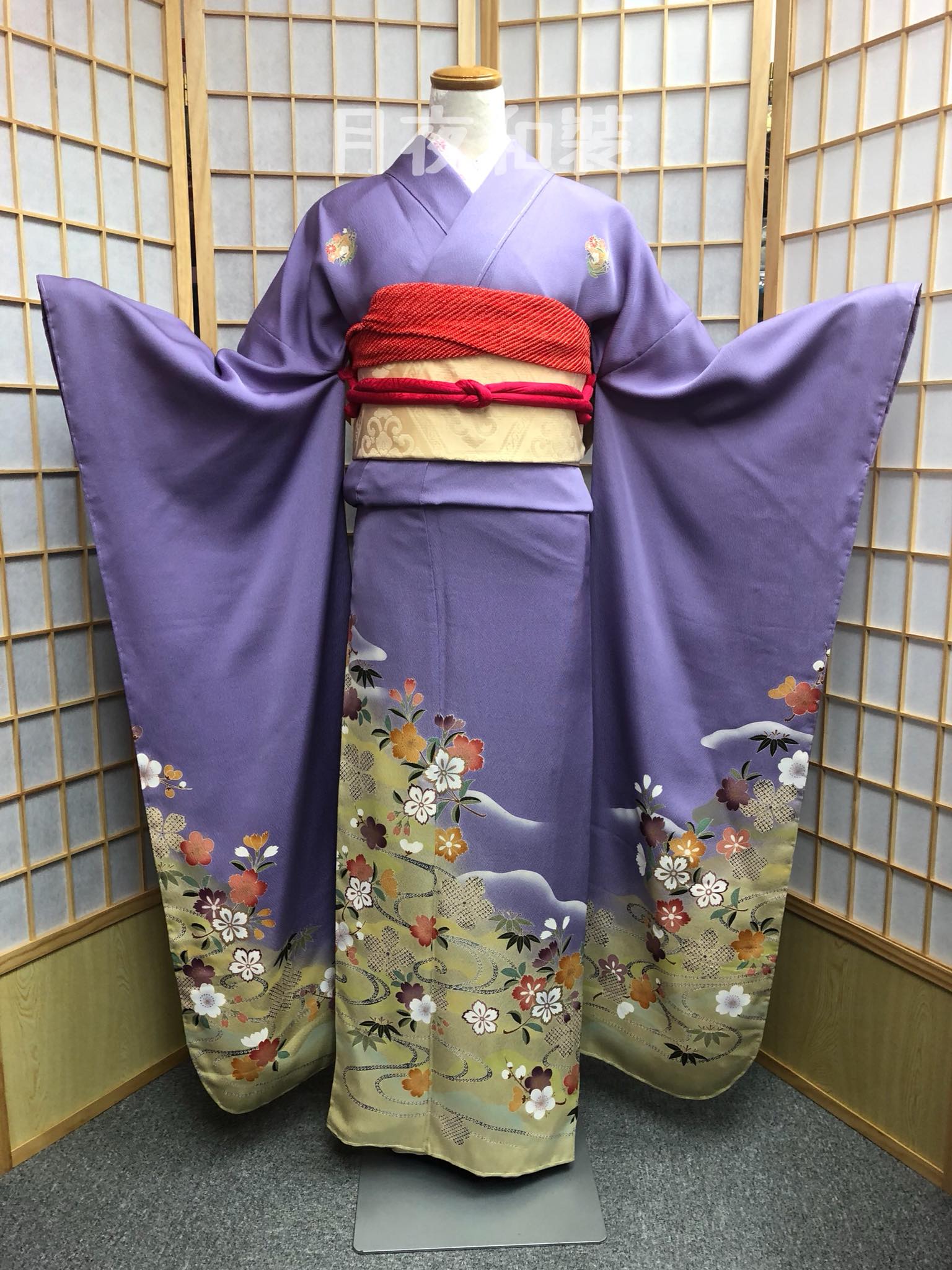 CLASS A 紫色流水櫻花正絹振袖