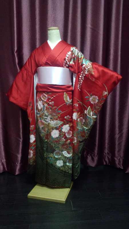 CLASS A 深紅撫子水蝶正絹振袖