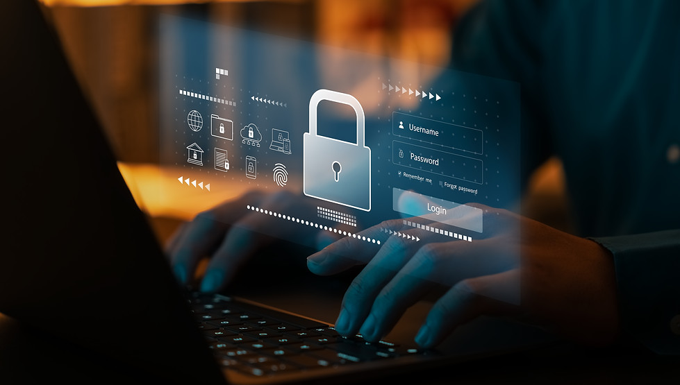 Cyber ​​network security and data protection on the internet, businessman using laptop sec