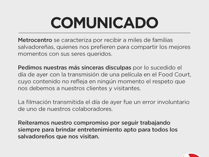 Metrocentro se disculpa por transmisión de pornografía en Food Court