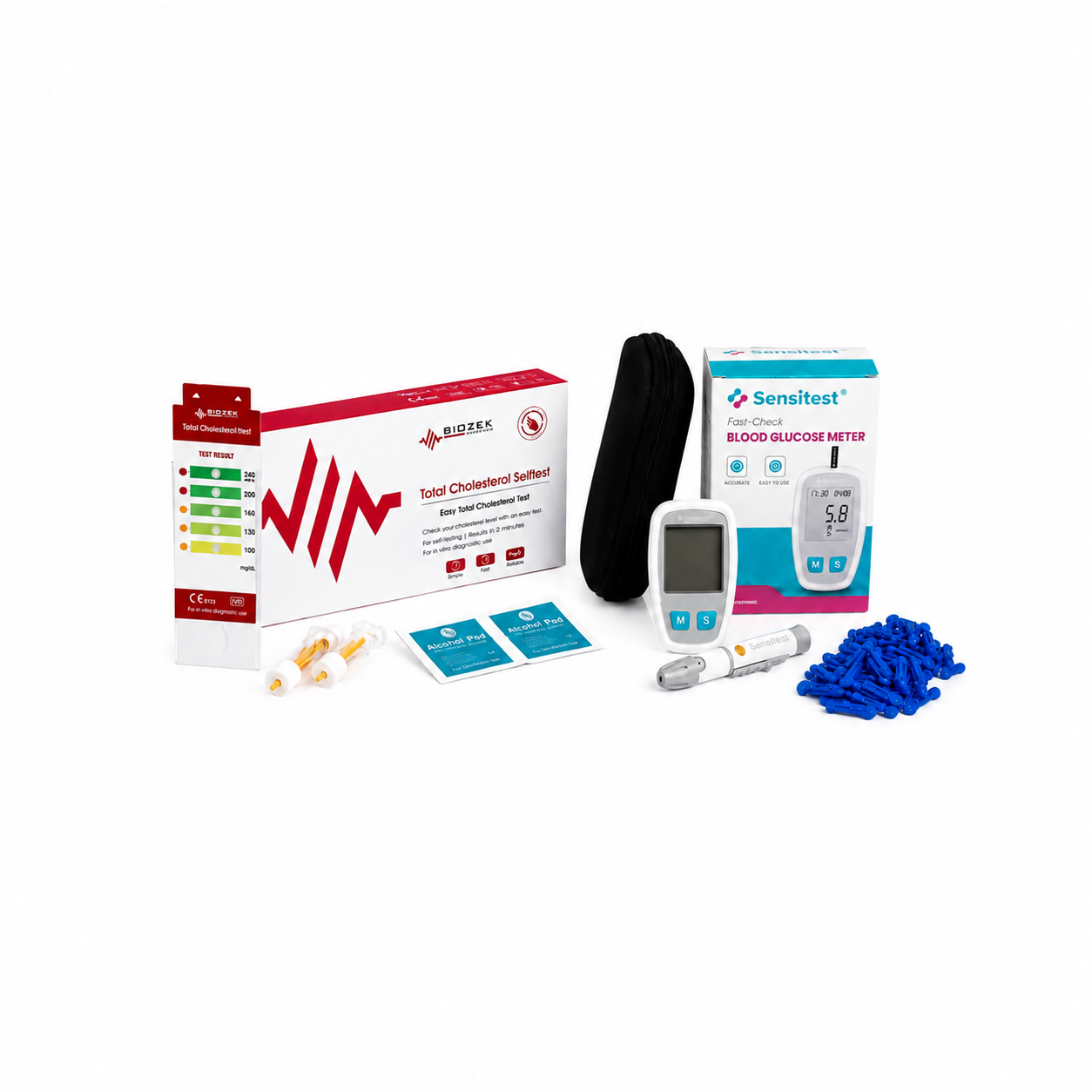 Bloedsuikermeter (Incl. 50 strips/lancetten) + 1x Cholesterol Zelftest 
