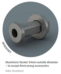 SMSOCKET Aluminium socket 14mm outside diameter to accept 8mm prong accessories