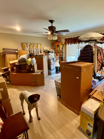 Apartment clutter before unpacking.