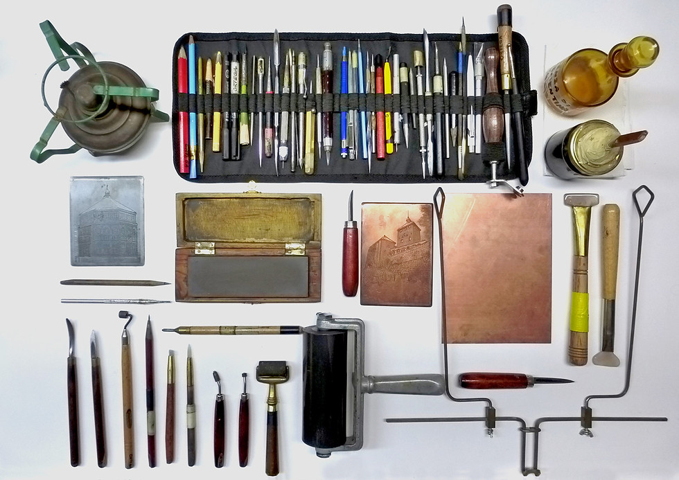Strumenti per acquaforte dell'Armadillo Atelier