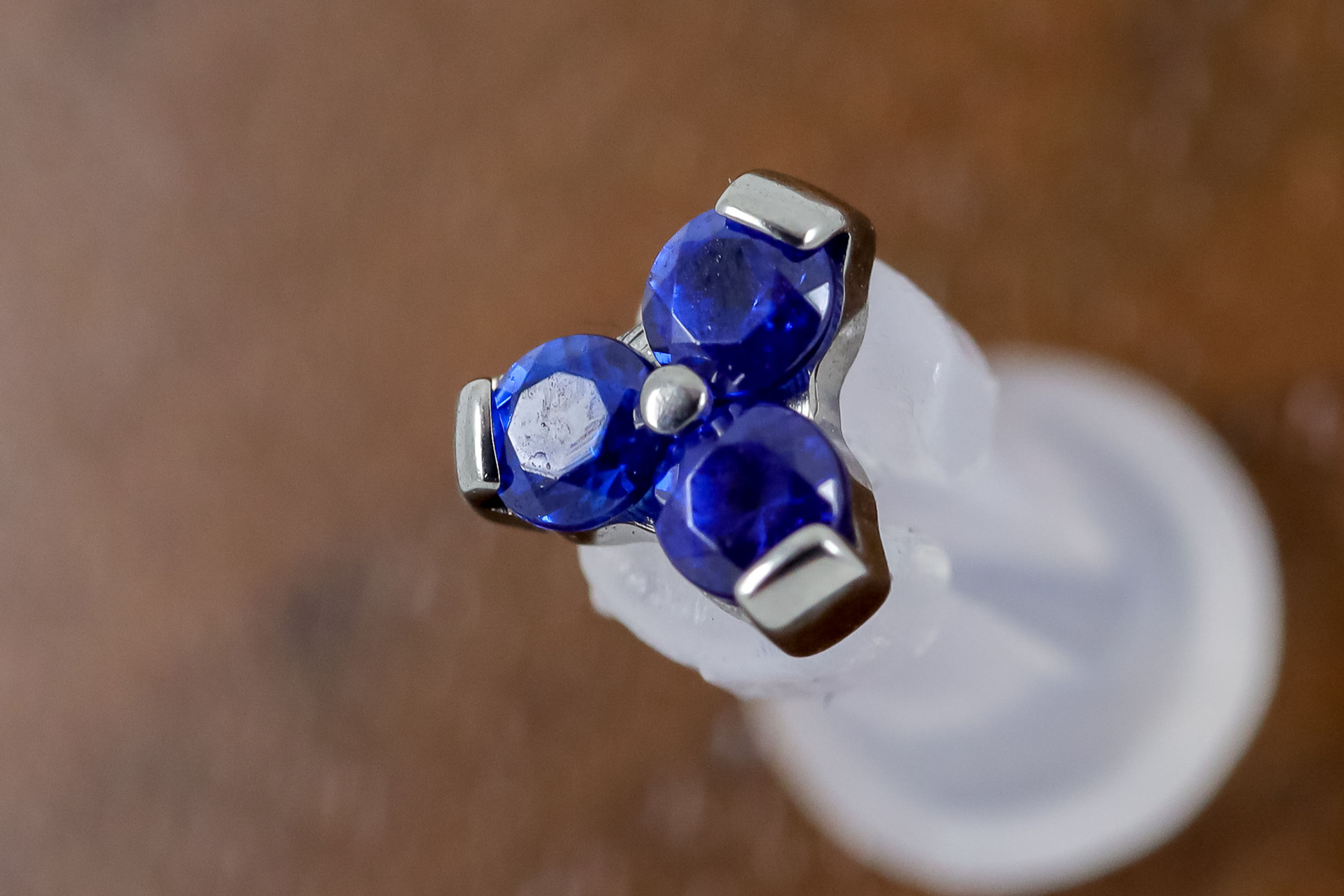 Industrial Strength 16g Threaded 'Ménage à Trois' Swarovski - Sapphire Blue