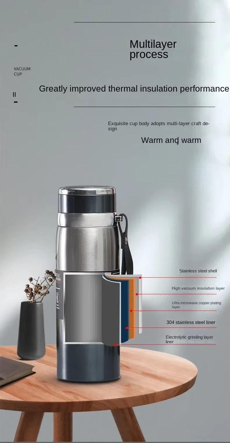 Thumbnail: 1L Thermal Water Bottle Vacuum Flasks Stainless Steel Thermos Bottle Keep Cold a