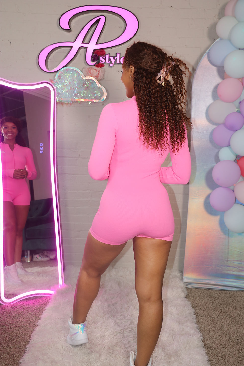 Thumbnail: Pink Ribbed Short Jumpsuit
